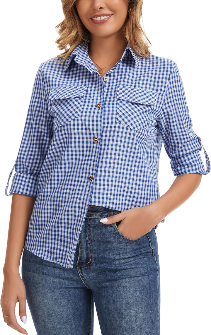 Yukiuiny Damen Karierte Bluse 100% Baumwolle Langarm Weiches Flanellhemd Casual Button-down Holzfäll