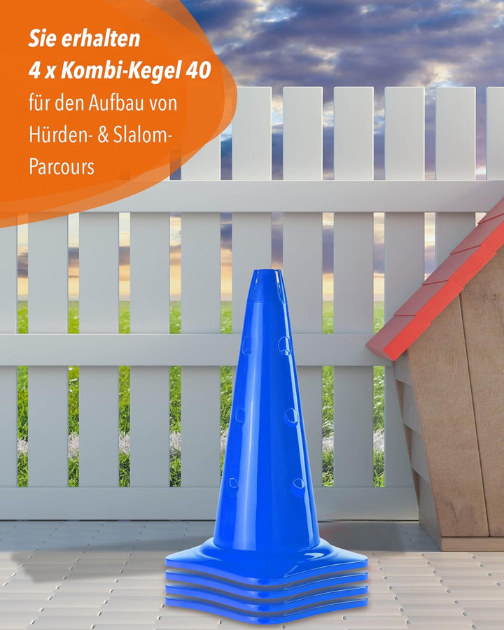 Kombi Kegel 40 – 4er Set – für den Aufbau von Hürden- oder Slalom-Parcours für Agility-Training – Sp