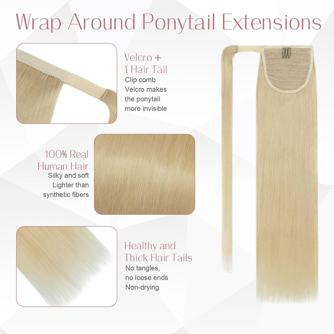 S-noilite Ponytail Extensions Echthaar Wrap Around - 100% Real Echthaar - Pferdeschwanz Haarverlänge