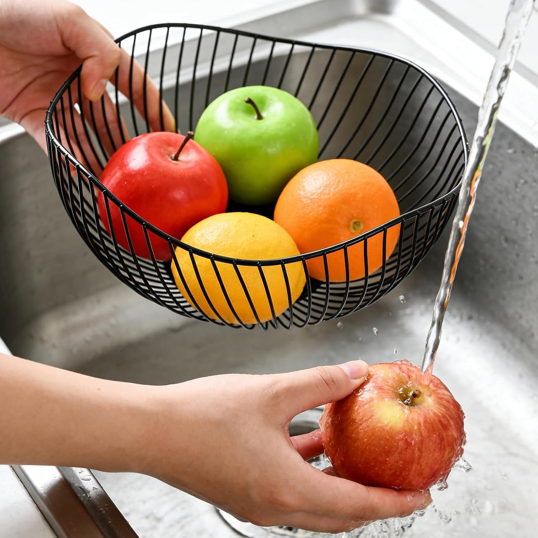 3 Stück Obstschale Modern, 25.5x11cm Obstschale Schwarz, Wellenform Obstkorb Metall, Rutschfest Brot