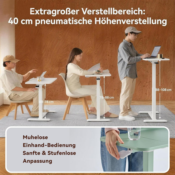MUSSO AnyDesk-D5 Mobiler Steh-Sitz-Schreibtisch, höhenverstellbar 68-108cm, Laptoptisch mit Gasdruck