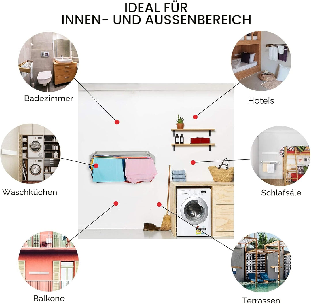 Step Up Vertical Wäscheständer - wandmontiert - ausziehbar - Wäscheständer klappbar, faltbar für dri