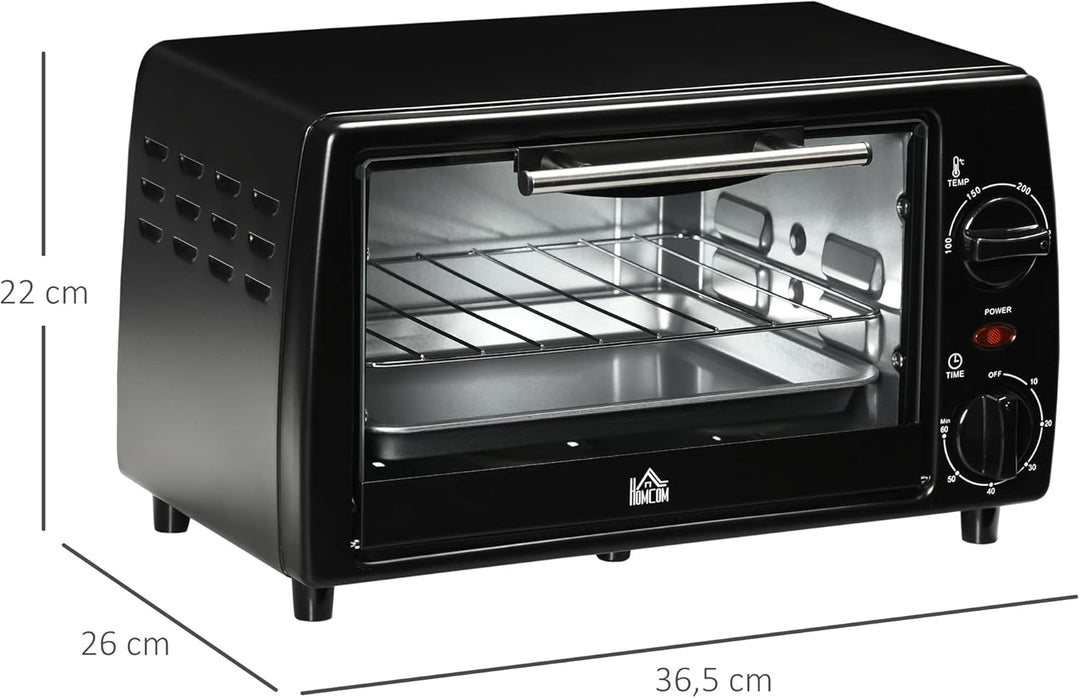 HOMCOM Mini Backofen 10 L 750W 100-230℃ 60 Min. Timer mit Backblech, Grillrost und Herausnehmbarer B