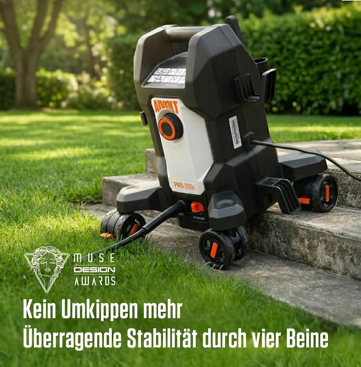AIVOLT Hochdruckreiniger 2000 W 200 bar, Anti-Kipp 4-Rad Design, 420 L/h Druckreiniger mit Selbstans
