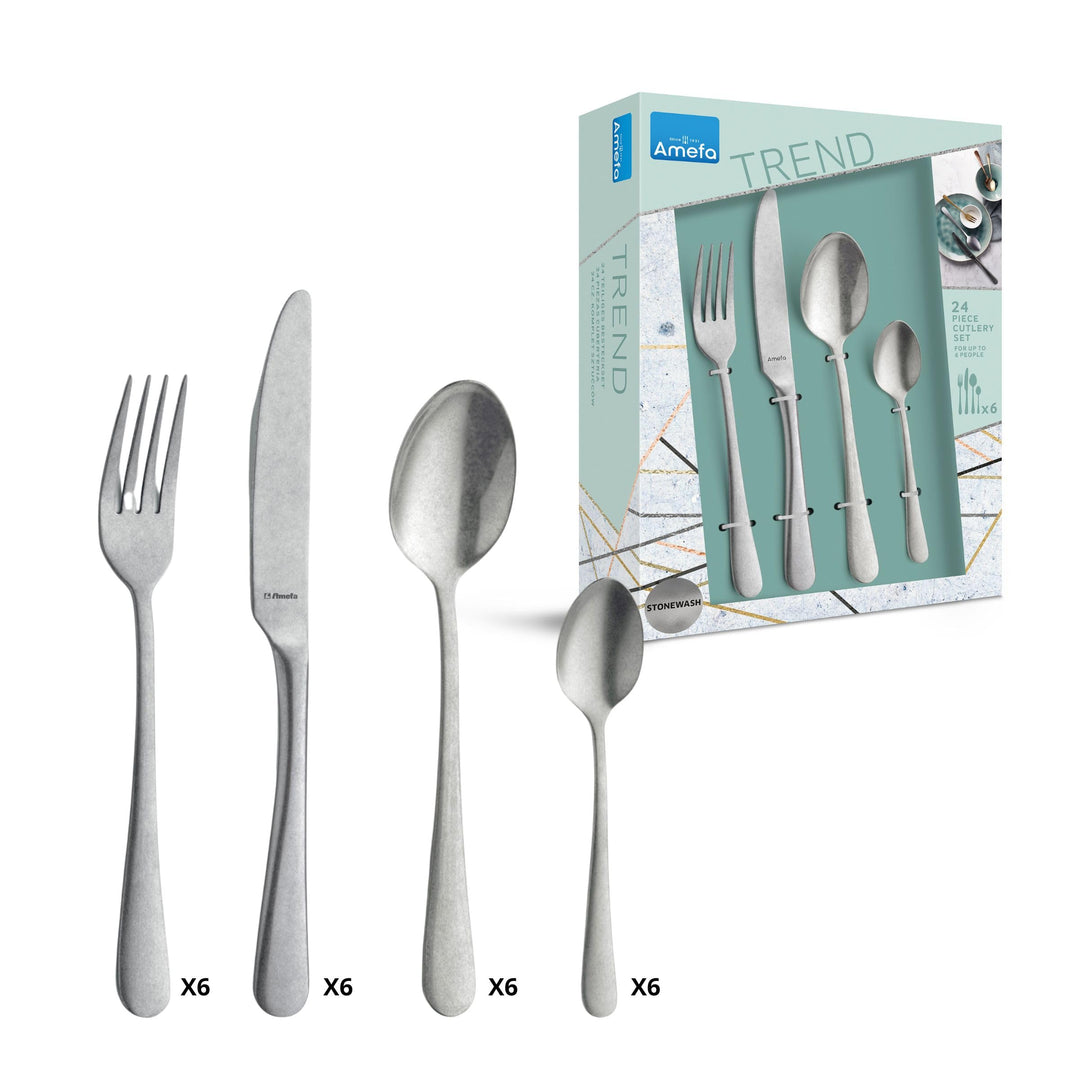Amefa AUSTIN VINTAGE Besteck Set, Besteck für 6 Personen, 24-teilig, 18/10 Edelstahl, 13/0 Klingenst