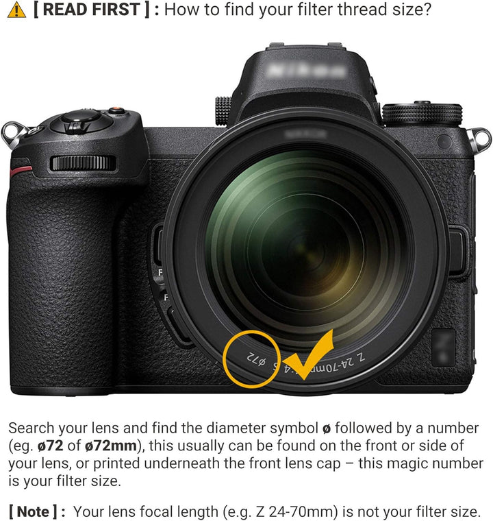 PROfezzion Variable ND Filter 72mm ND2-ND2000 (11-Stops) Graufilter für Nikon Z 24-70mm f4 S, Sigma