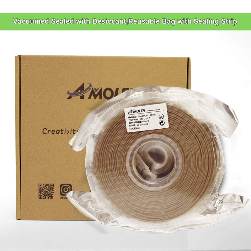 AMOLEN PLA Filament 1.75mm, Holz Nussbaum 3D Drucker Filament mit 30% Echter Holzfaser, Massgenauigk