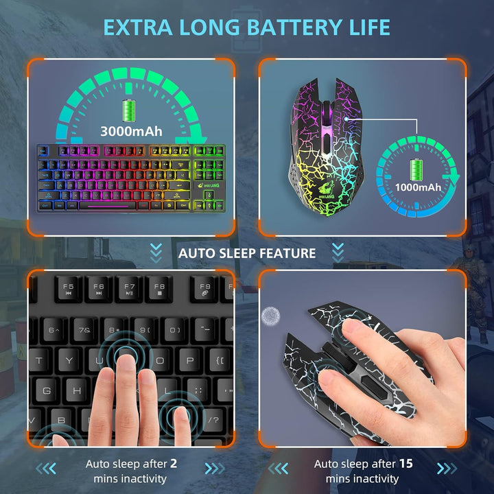 87 Tasten Drahtlose Tastatur Maus Combo Regenbogen von hinten beleuchtet 2.4G wiederaufladbare mecha