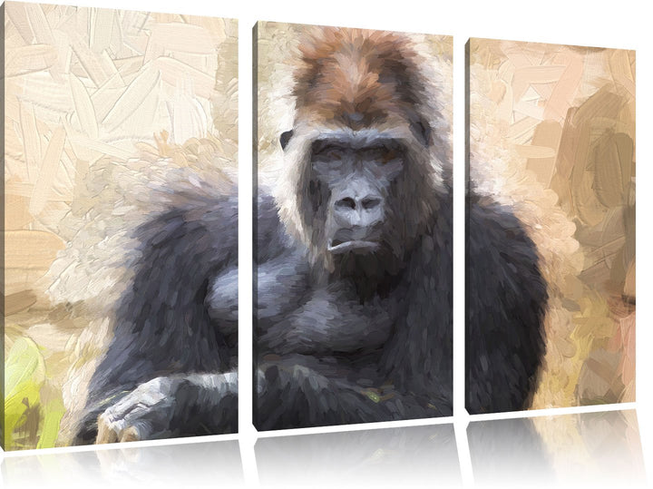 Pixxprint gelangweilter Gorilla Kunst als Leinwandbild/Grösse: 3 Teilig (120x80) / Wandbild/Kunstdru