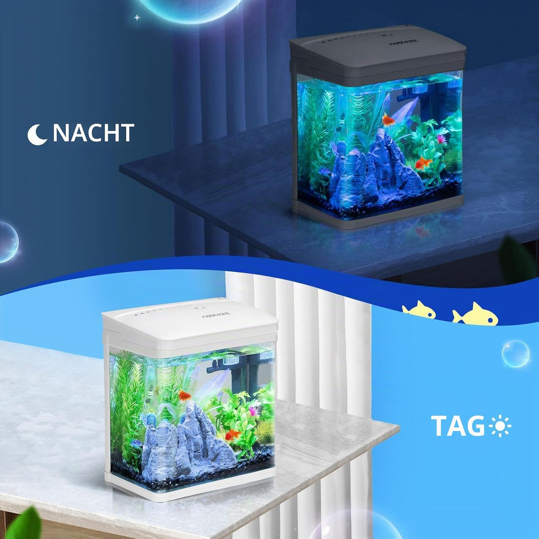 Nobleza - Nano-Fischtank-Aquarium mit LED-Leuchten & Filtersystem, tropischeAquarien, 14 Liter, Weis