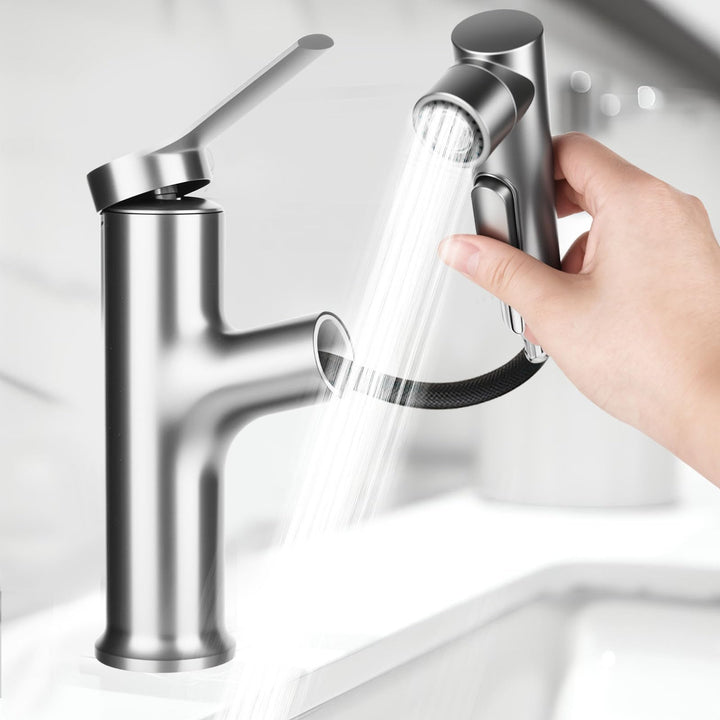 Wasserhahn Bad mit Ausziehbar Brause, Hochdruck Waschtischarmatur Einhebelmischer Mischbatterie mit