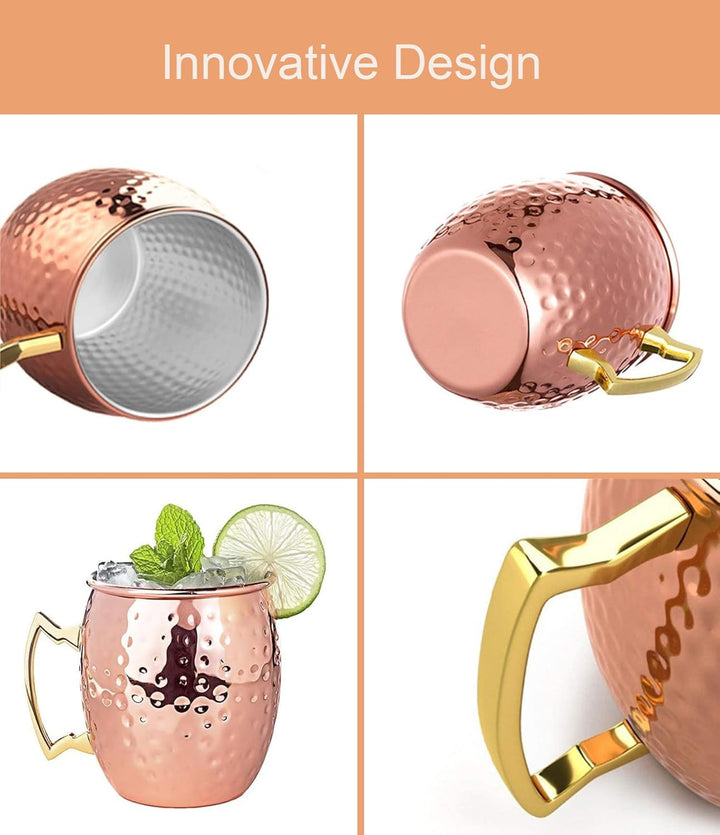 izdeel Moscow Mule Becher 550ml Kupferbecher mit 4 Strohhalme, Cocktail Kupfer Gin Gläser aus Lebens
