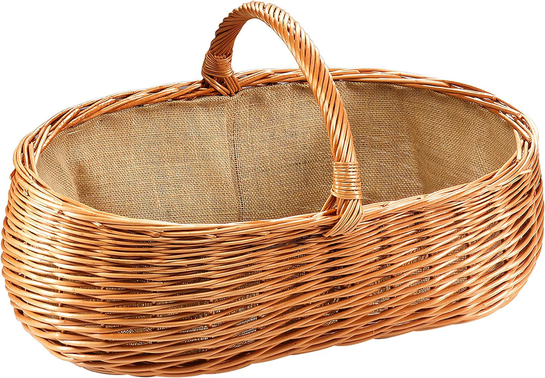Kobolo Kaminholzkorb Holzkorb für Kaminholz oval - aus gekochte Weide mit Jutefutter