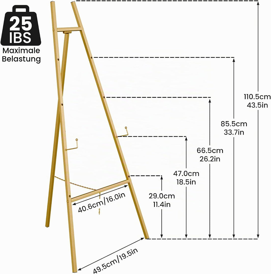 Goldene Staffelei Ständer für Schilder, robuste Staffelei, 4-stöckig, verstellbar, Kunststaffelei zu