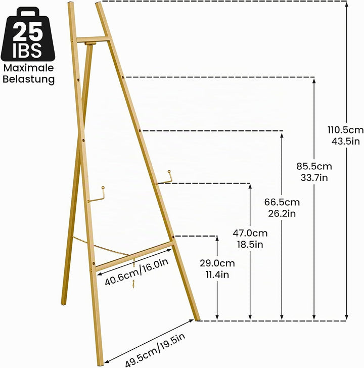 Goldene Staffelei Ständer für Schilder, robuste Staffelei, 4-stöckig, verstellbar, Kunststaffelei zu