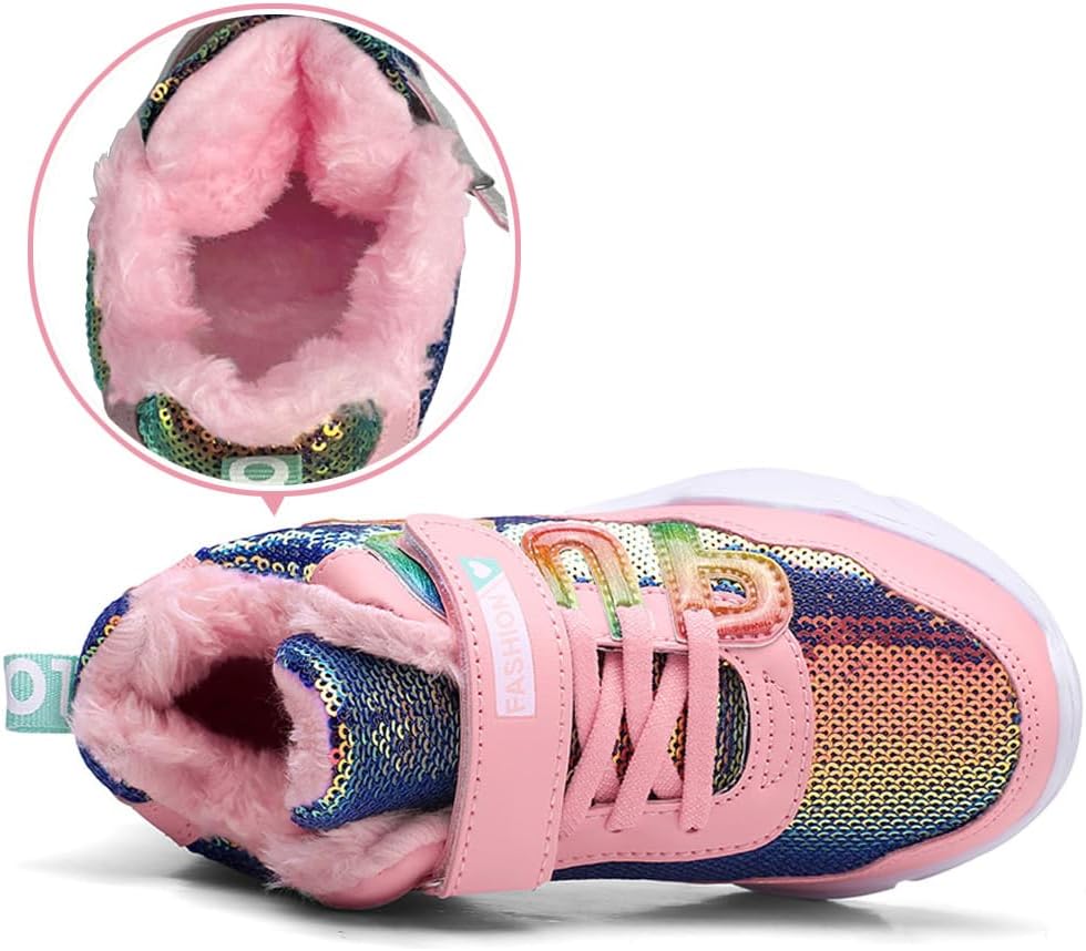 HSNA Mädchen Turnschuhe Sparkle Scales Sneaker Kinderschuhe mit Klettverschluss(28-38 EU) 32 EU Pink