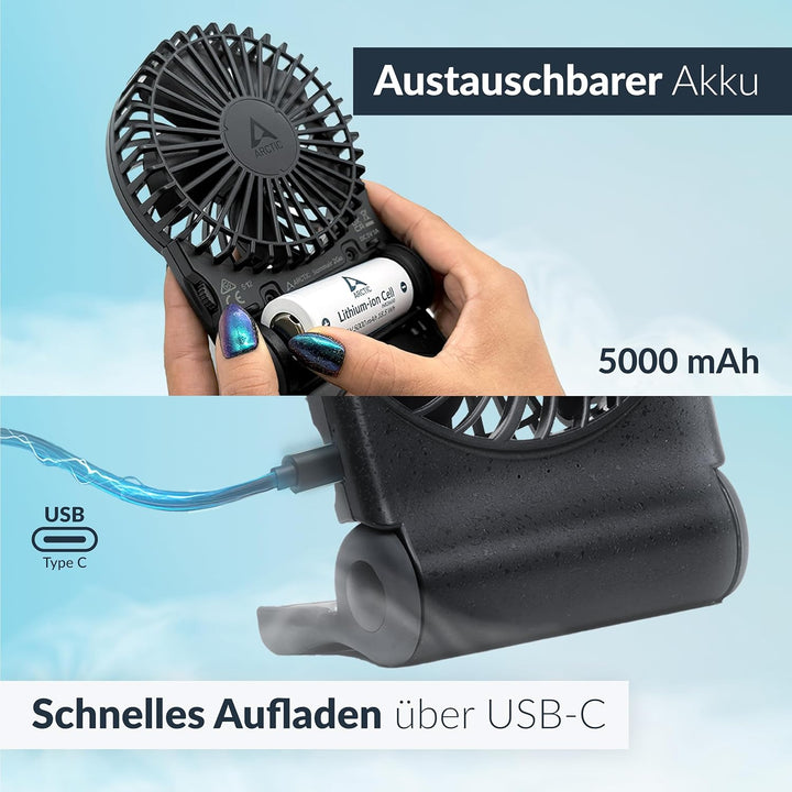 ARCTIC Summair 2Go - Wiederaufladbarer Handventilator mit Standfuss, stufenlos regelbar, 4-77h Laufz
