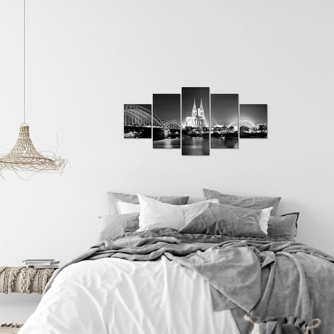 Runa Art Wandbilder Köln 5 Teilig Bild auf Vlies Leinwand Deko Wohnzimmer Schlafzimmer Skyline Schwa