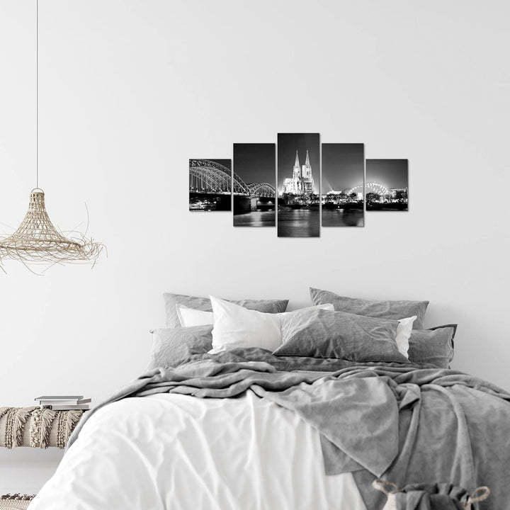 Runa Art Wandbilder Köln 5 Teilig Bild auf Vlies Leinwand Deko Wohnzimmer Schlafzimmer Skyline Schwa