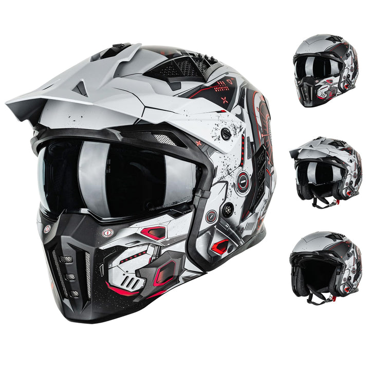 ILM Helm Motorrad Motocross Herren Damen Vintage Retro mit Visier ECE Model Z302,SciFiRot,L L SciFiR
