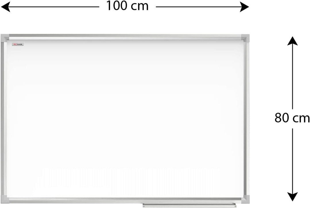 ALLboards Magnetisches Whiteboard 100x80cm Magnettafel mit Aluminiumrahmen und Stifteablage, Weiss M