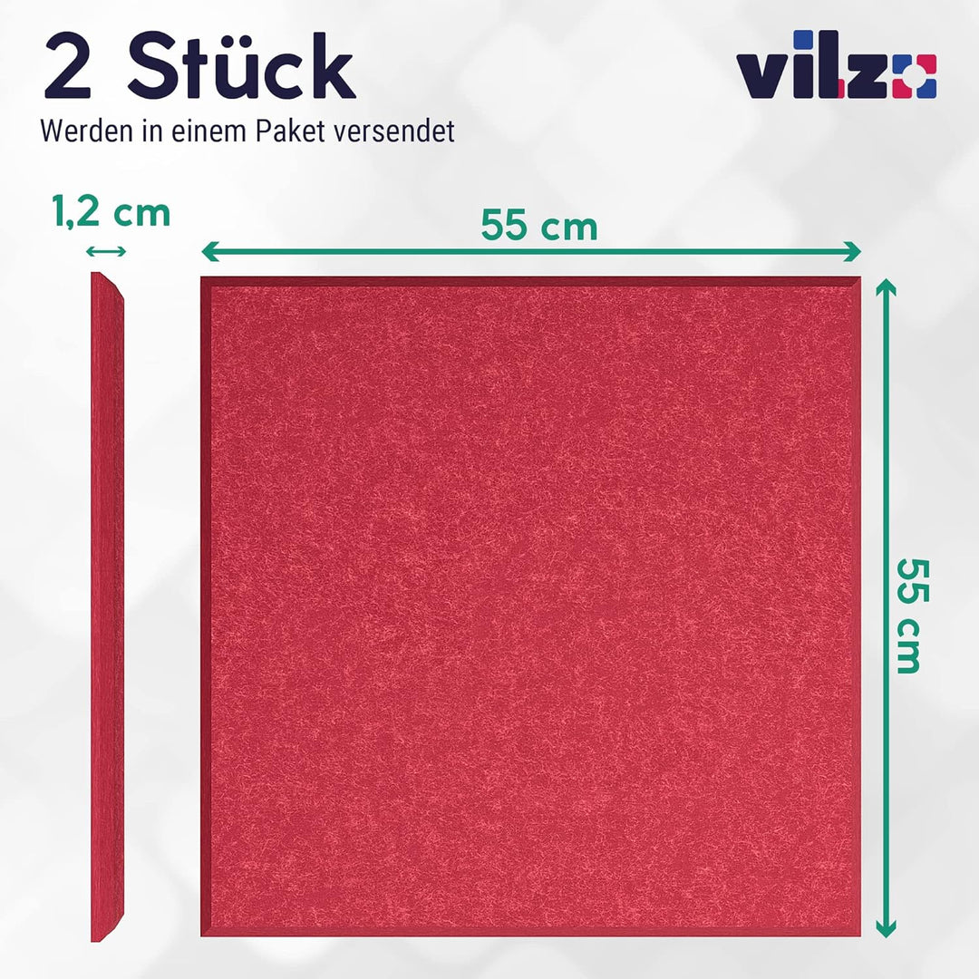 vilz 2er Set Design Akustikplatten selbstklebend aus recyceltem Filz - Interior Akustik Quadrat Abso