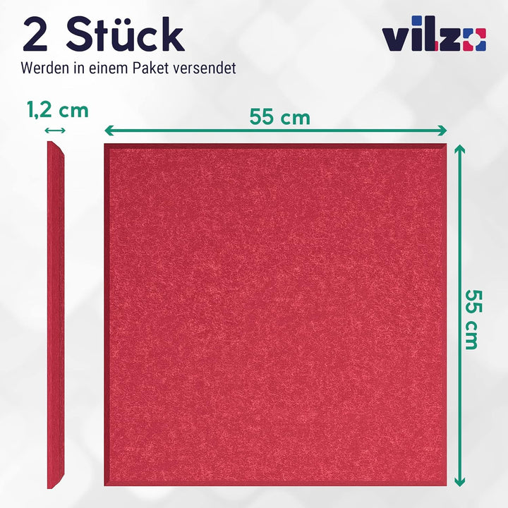vilz 2er Set Design Akustikplatten selbstklebend aus recyceltem Filz - Interior Akustik Quadrat Abso
