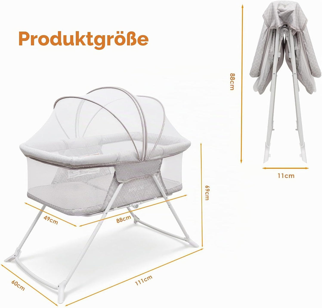 Tragbares Babybett mit Insektennetz, Reisebett, Babywiege, Faltbare Babywiege von Neugeborenen bis 6