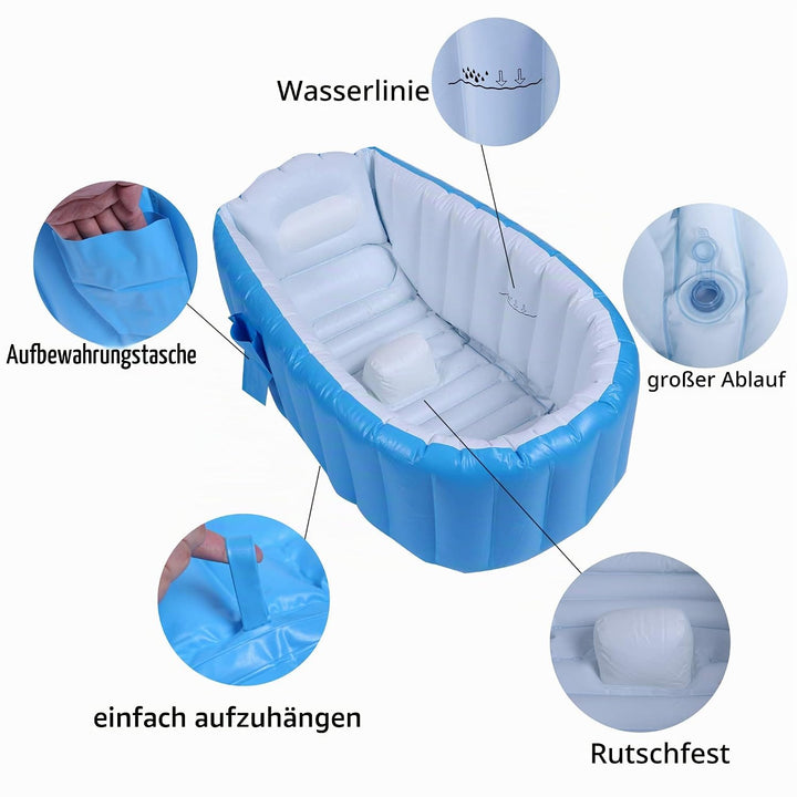 Aufblasbare Badewanne Baby Babybadewanne Babywanne Aufblasbar mit Luftpumpe und Duschhaube für Baby,