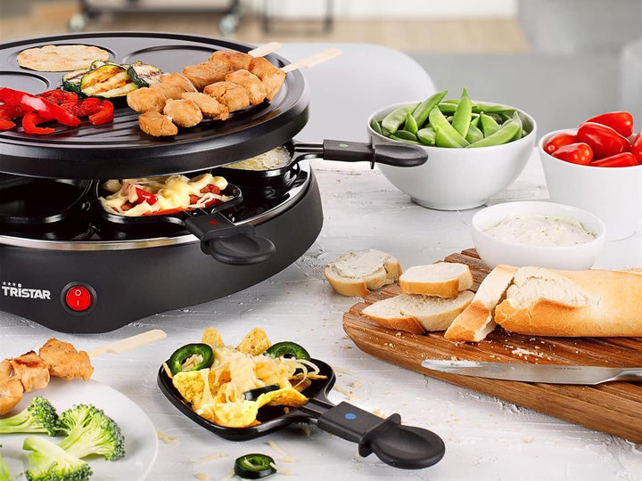 Raclette & Grill Set mit integrierter Crêpefläche, geeignet für 6 Personen inklusive Teppan Gabeln,