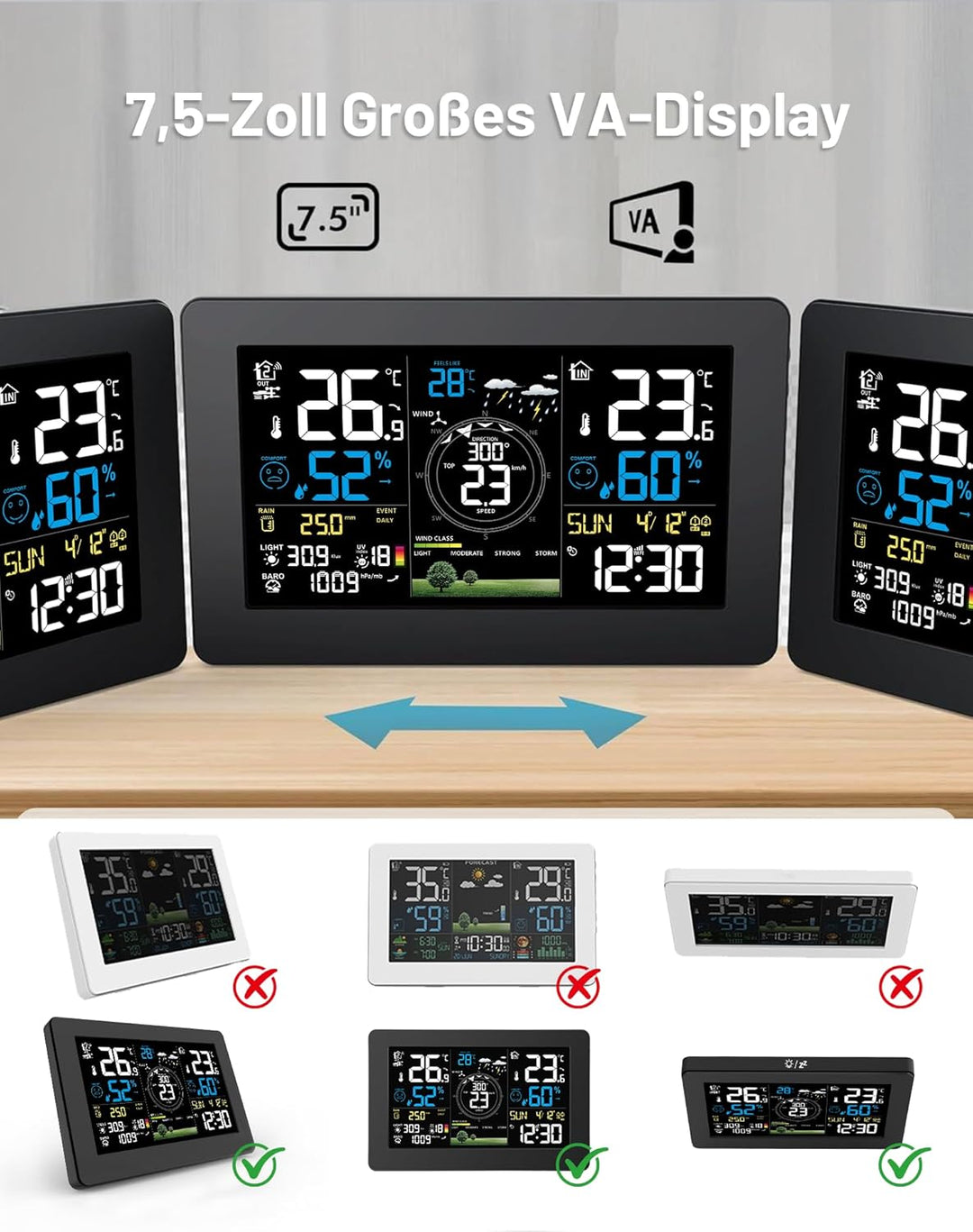 WLAN Wetterstation mit Aussensensor, 11-in-1 Profi Funkwetterstation mit Windgeschwindigkeit Windric