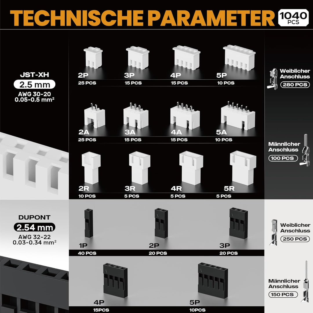 SOMELINE® Crimpzange Stecker Set,JST-XH 2,5mm/Dupont 2,54mm Stecker Set, Es gibt 21 Stile, 0,05-0,5m