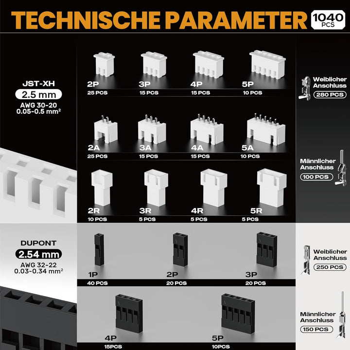 SOMELINE® Crimpzange Stecker Set,JST-XH 2,5mm/Dupont 2,54mm Stecker Set, Es gibt 21 Stile, 0,05-0,5m