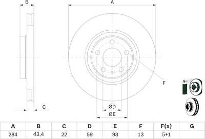 Bosch BD444 Bremsscheiben - Vorderachse - ECE-R90 Zertifizierung - zwei Bremsscheiben pro Set