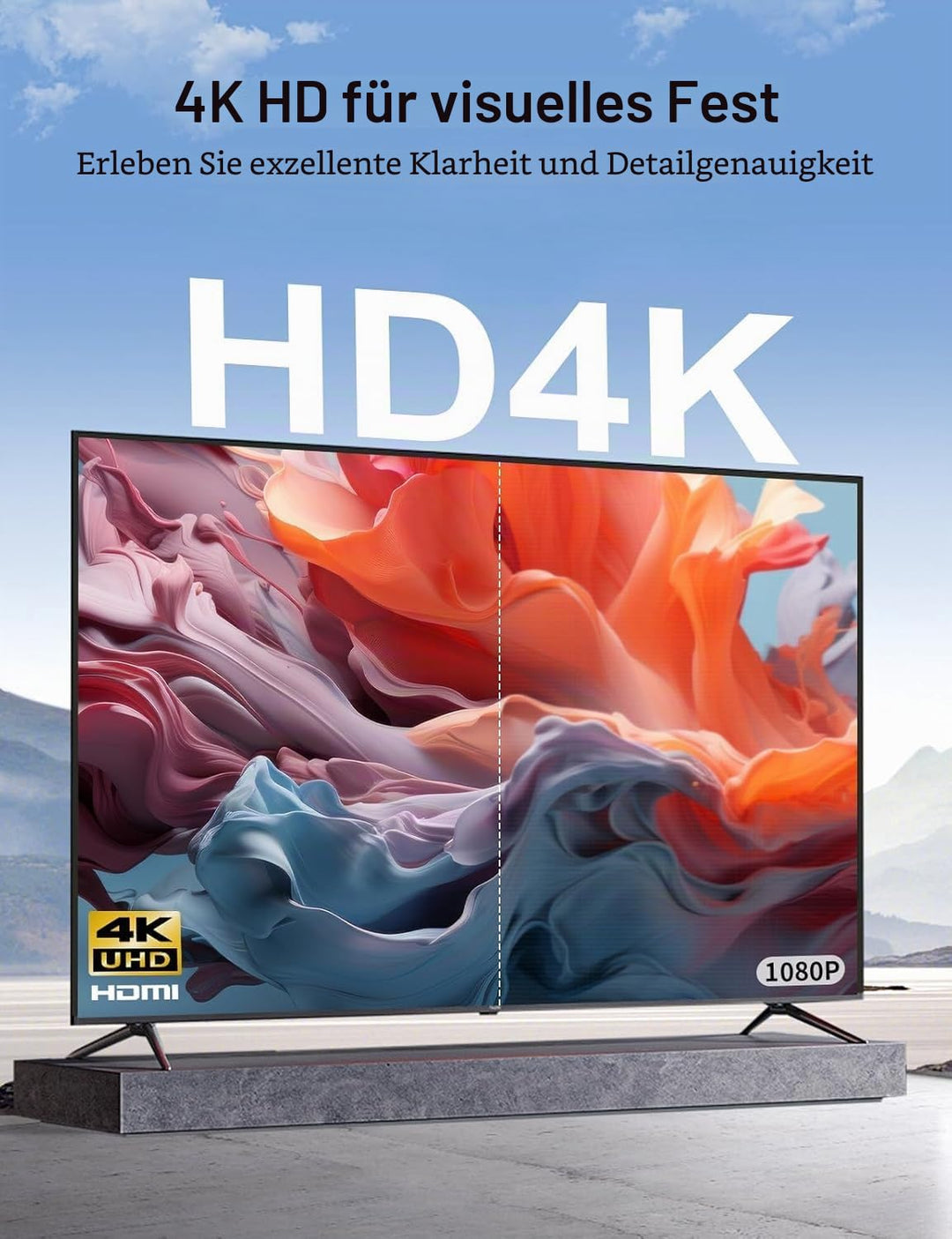 XAOSUN HDMI 2.0 Kabe Winkelstecker-3M,18 Gbps HDMI Kabel 90 Grad für 4K@60Hz, HDR, 3D | Geflochtenes