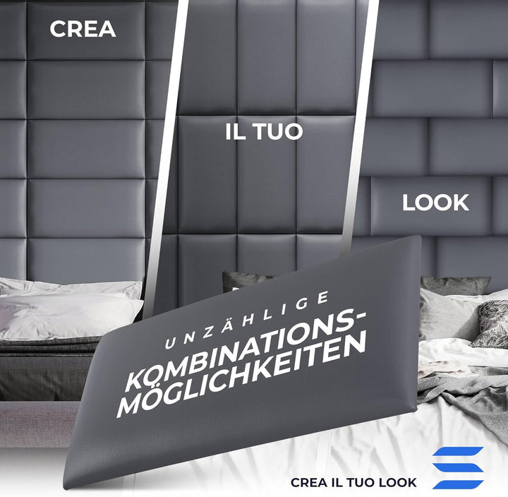softwalls Wandkissen Leder mit 50mm Polsterung - Bett Kopfteil Wandpolster - Wandverkleidung - Wandp