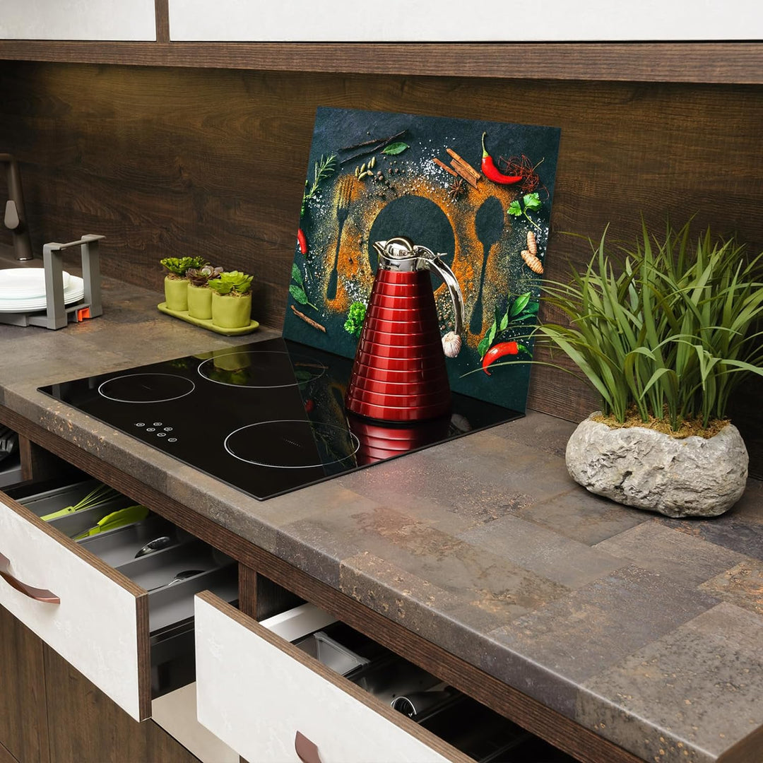 SmartDecoration Herdabdeckplatte Ceranfeldabdeckung aus Glas 60x52 cm Einteilig Motiv "Stein" Grau (