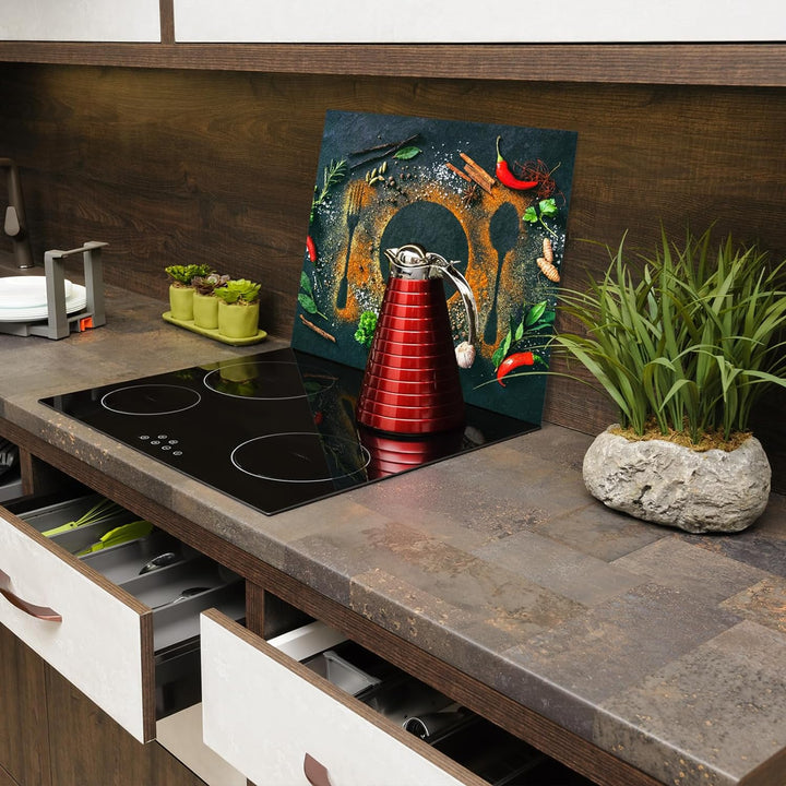 SmartDecoration Herdabdeckplatte Ceranfeldabdeckung aus Glas 60x52 cm Einteilig Motiv "Stein" Grau (