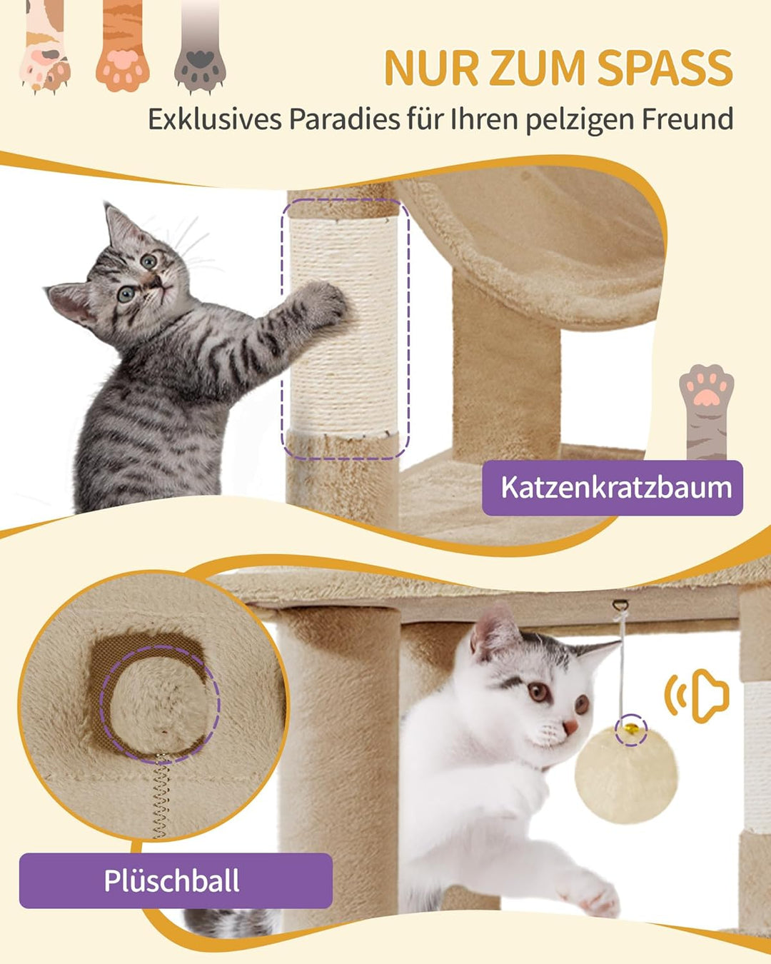 Hzuaneri Kratzbaum gross, 170 cm Hoch, Katzenbaum, mit 8 Kratzbäume, 2 Höhlen, gross Plattformen, Wa