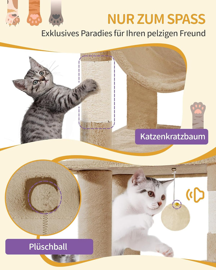 Hzuaneri Kratzbaum gross, 170 cm Hoch, Katzenbaum, mit 8 Kratzbäume, 2 Höhlen, gross Plattformen, Wa