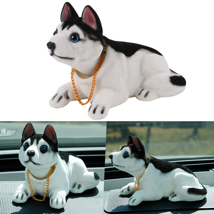 A48D KFZ Auto Dekoration Bobbing Leiter Hund Husky geformt Wackelhund Halskette, Passend für Autos,