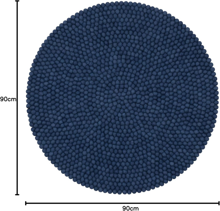 myfelt Alva Filzkugelteppich — Ø 90 cm, ideal für Schlaf-, Wohn-, Kinderzimmer, Flur & Bad, dunkelbl