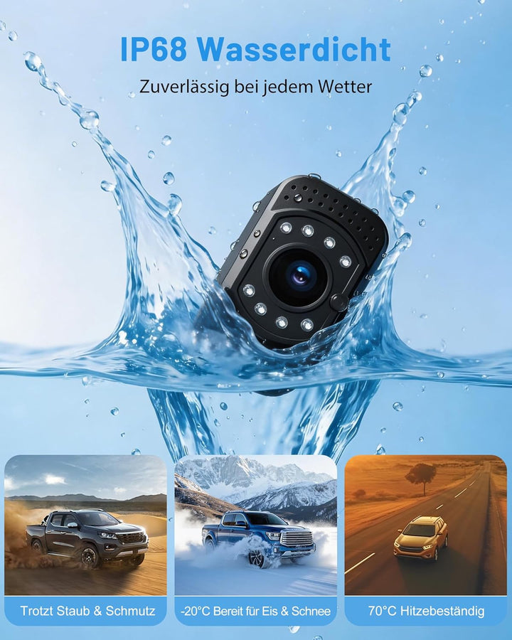 Rückfahrkamera Kabellos, 5" Digital Rückfahrkamera Set HD, Nachtsicht-Kit, Schnellinstallation, Stab