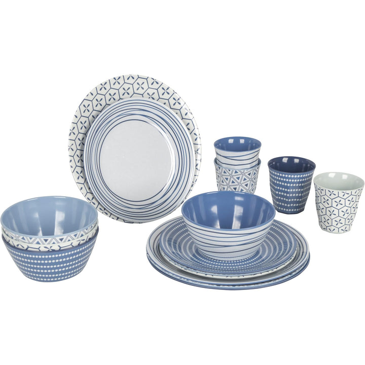 Bo-Camp Melamin Campinggeschirr Set Mix&Match Essgeschirr Teller Becher 16tlg Blau, Blau