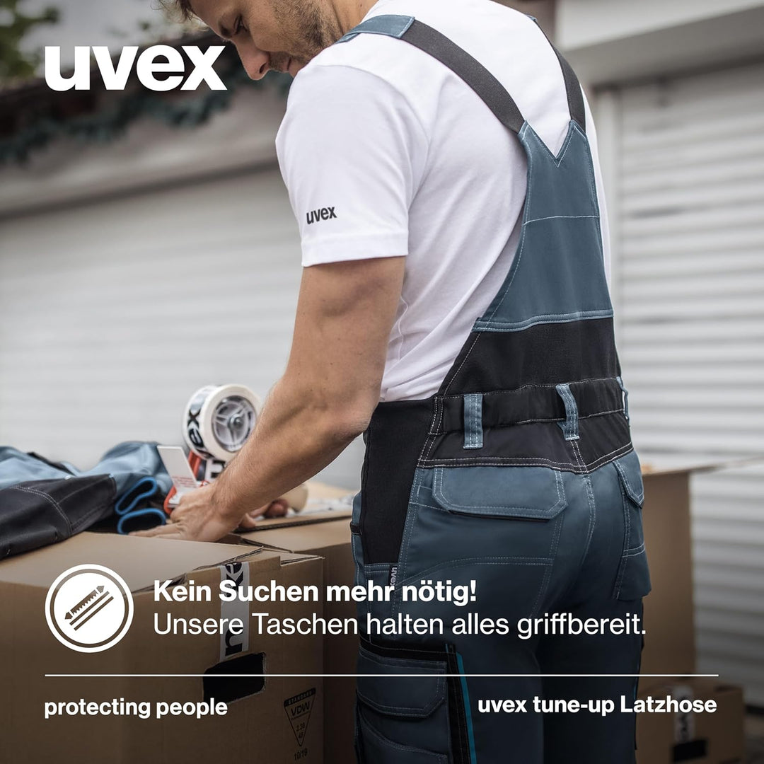 Uvex Tune-up Lange Herren-Arbeitshose - Lange Latzhose mit Knietaschen, 44 Blau