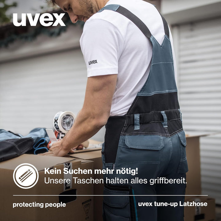 Uvex Tune-up Lange Herren-Arbeitshose - Lange Latzhose mit Knietaschen, 44 Blau
