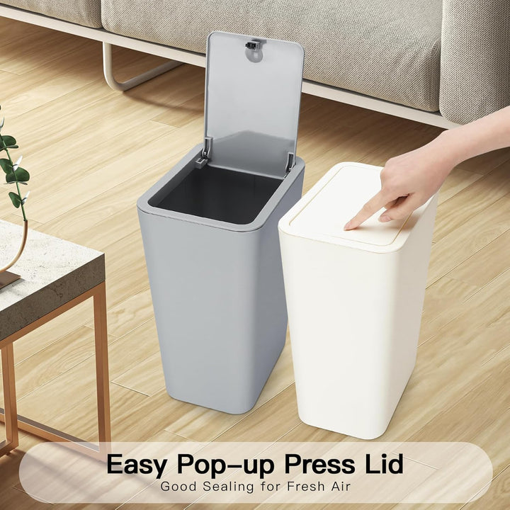 JOTOM 3er Set Mini Mülleimer Badezimmer mit Pop-Up Deckel, 10L moderner Abfalleimer Papierkorb Trash