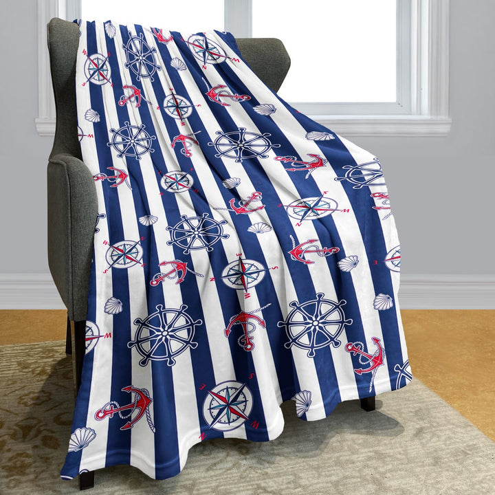 Kuscheldecke mit Maritime Streifen, Super weiches Fleece, Überwurfdecke für Bettwäsche Couch Sofa, S
