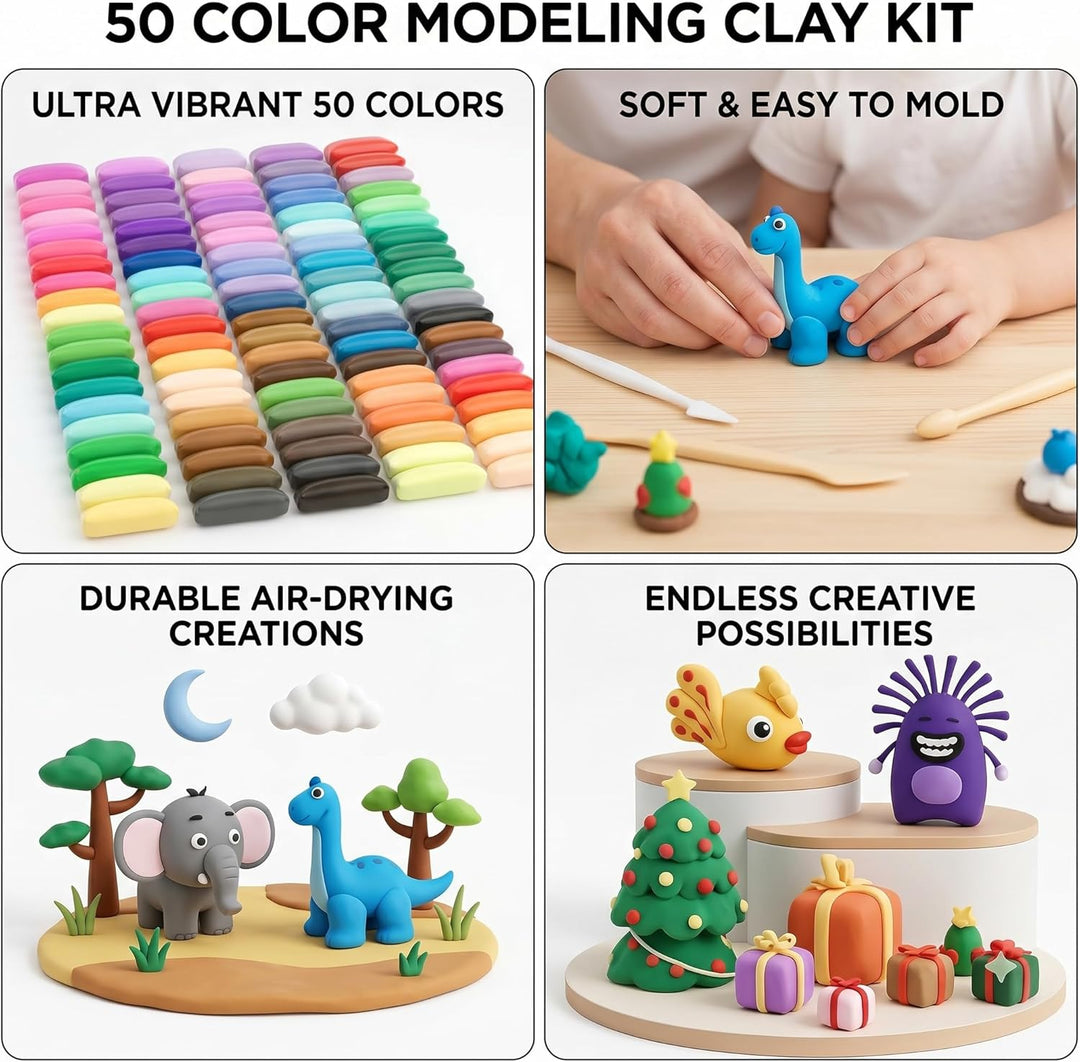Modellermasse Set 100 Farben luftrocknend – Leichte Soft-Clay Knetmasse, 10g pro Farbe, inklusive We