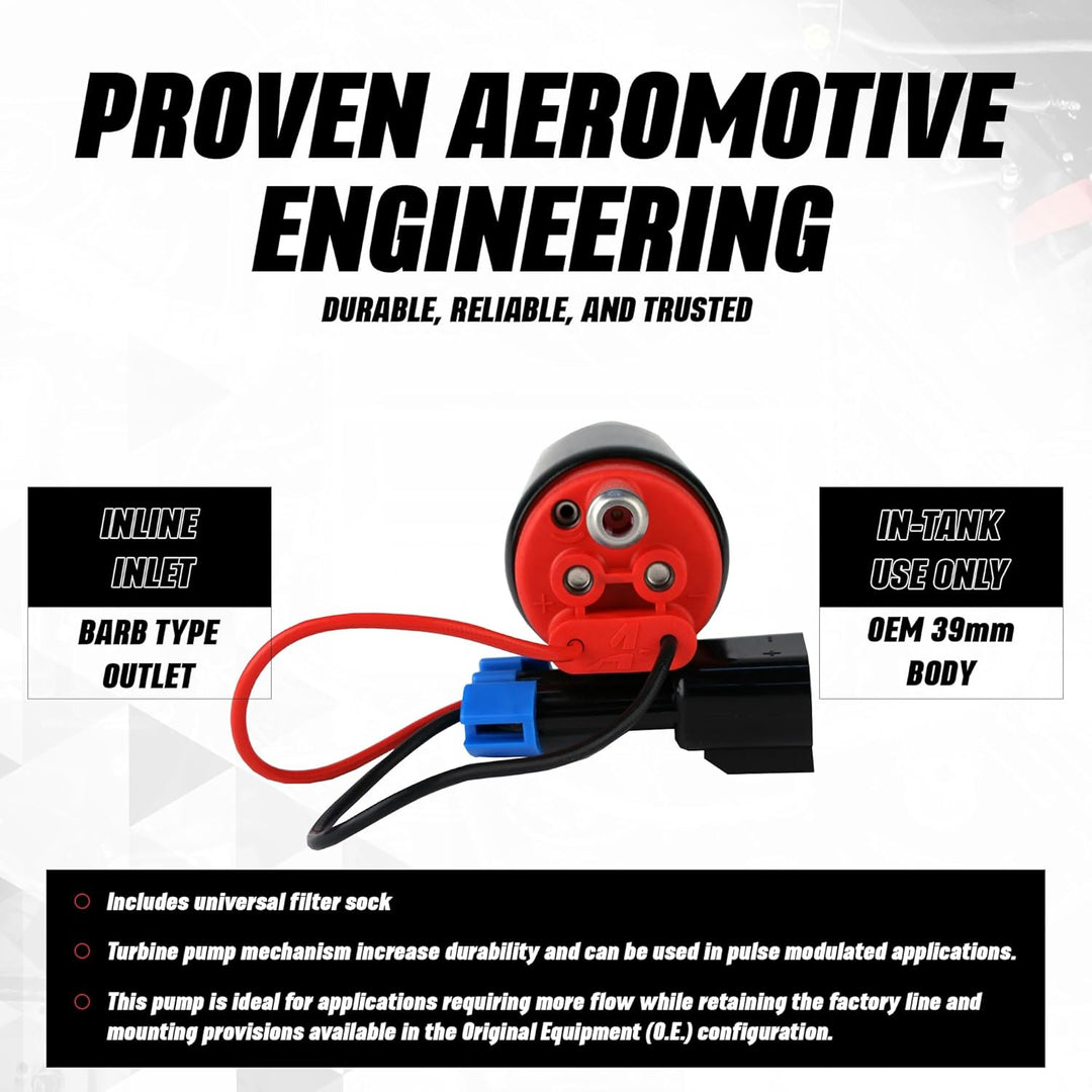 Aeromotive 11542 Kraftstoffpumpe (340 Series Stealth In-Tank, versetzter Einlass, Inline mit Ausgang